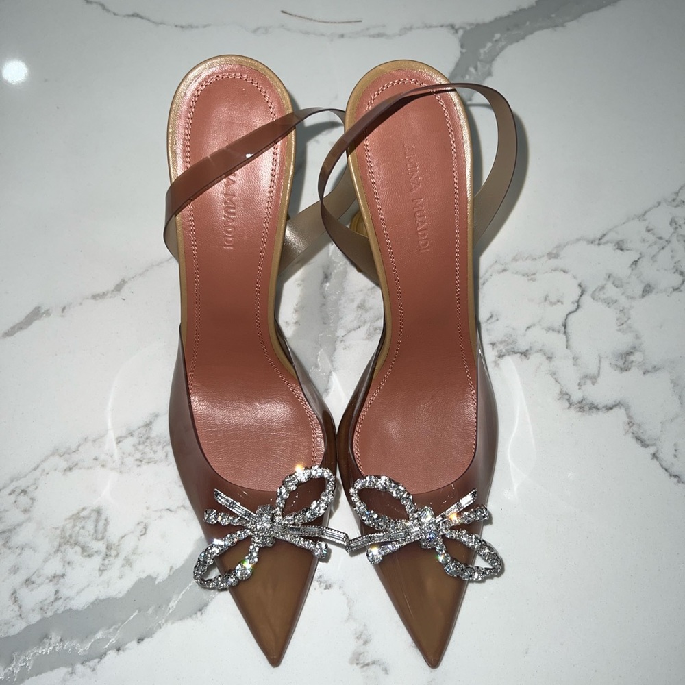 Amina Muaddi Brown Heels with Silver Embellishments - Picture 6 of 15